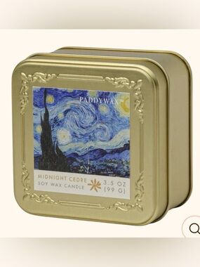 Paddywax Impressionist 3.5oz Gold Tin Candle Van Gogh Midnight Cedre Scent